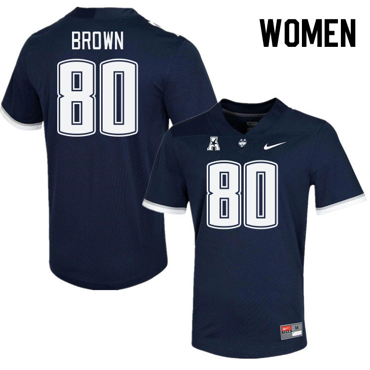 Women #80 Rayonte Brown Connecticut Huskies College Football Jerseys Stitched Sale-Navy